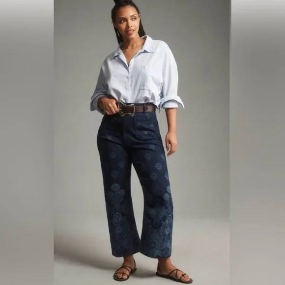 Maeve Dark Blue Colette Shu Cropped Wide Leg Jeans - Picture 1 of 9